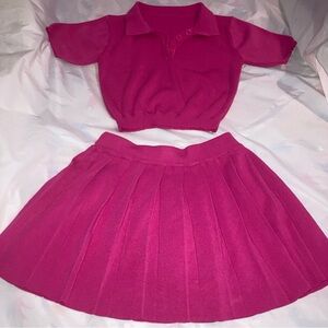 Cropped Polo Sweater Shirt And Mini Skirt Set In Hot Pink Barbie Core Clueless